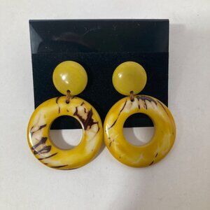 Savannah Tagua Nut Earrings by Soraya Cedeno‎ Yellow Brown Hoops 2" #2